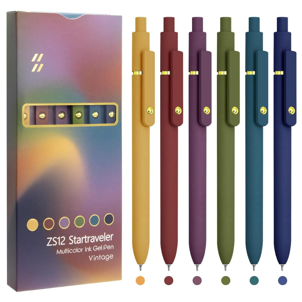UIXJODO Colorful Gel Pens 6 Pack, 0.5mm Fine Point Multicolor Ink Pens for Journaling, Notes & School