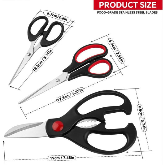 QtoiKce Kitchen Shears 3 Pack, Stainless Steel Cooking Scissors, Poultry Shears & All Purpose Utility Scissors