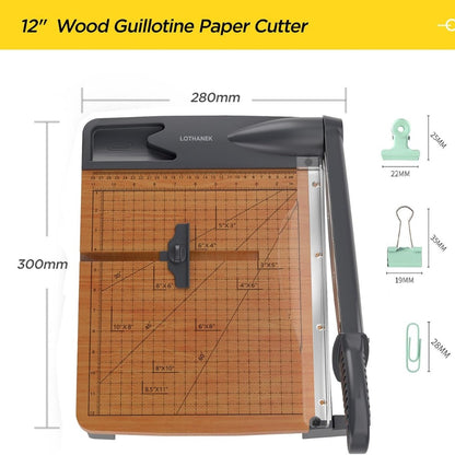 12" Wood Guillotine Paper Cutter Heavy Duty Paper Trimmer 32 Sheet Capacity