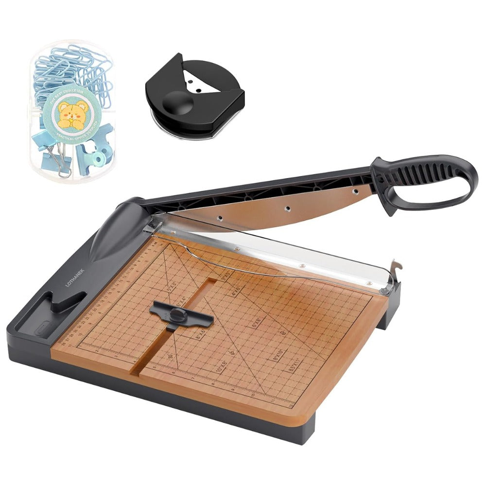 12" Wood Guillotine Paper Cutter Heavy Duty Paper Trimmer 32 Sheet Capacity