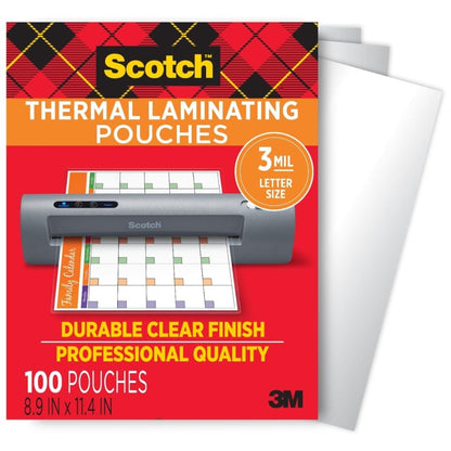Scotch Thermal Laminating Pouches Letter Size 8.9 x 11.4 in, 3 Mil Clear Sheets, 100 Pack